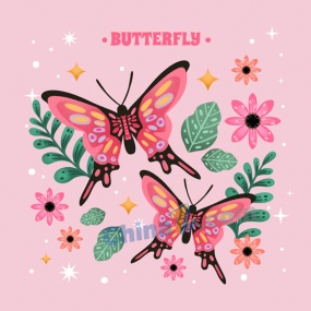 水彩蝴蝶花纹装饰背景图